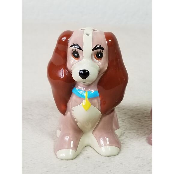 Disney Lady & The Tramp Salt & Pepper Shaker Set Ceramic Vintage Great Condition - Picture 2 of 13